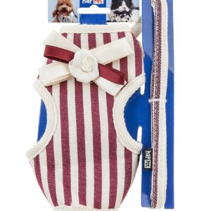 Smycz+miękkie szelki, czerwone paski