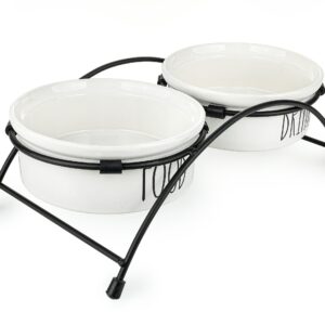 Miski ceramiczne na stojaku metalowym